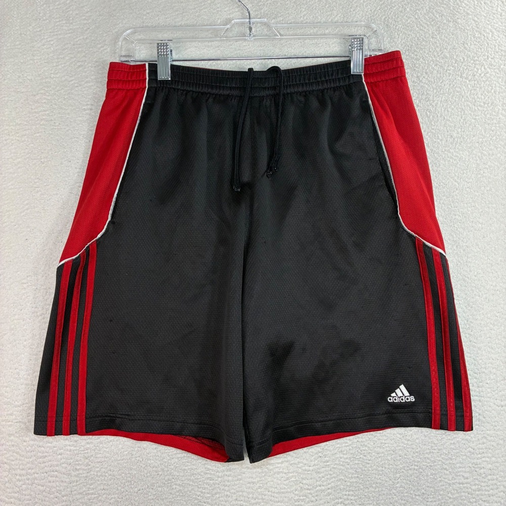 Vintage Adidas Baggy Basketball Shorts Men S Black Red Drawstring Silky Y2K
